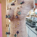 Long Layered Czech Bead Necklace-Turquoise, Purple, Mustard